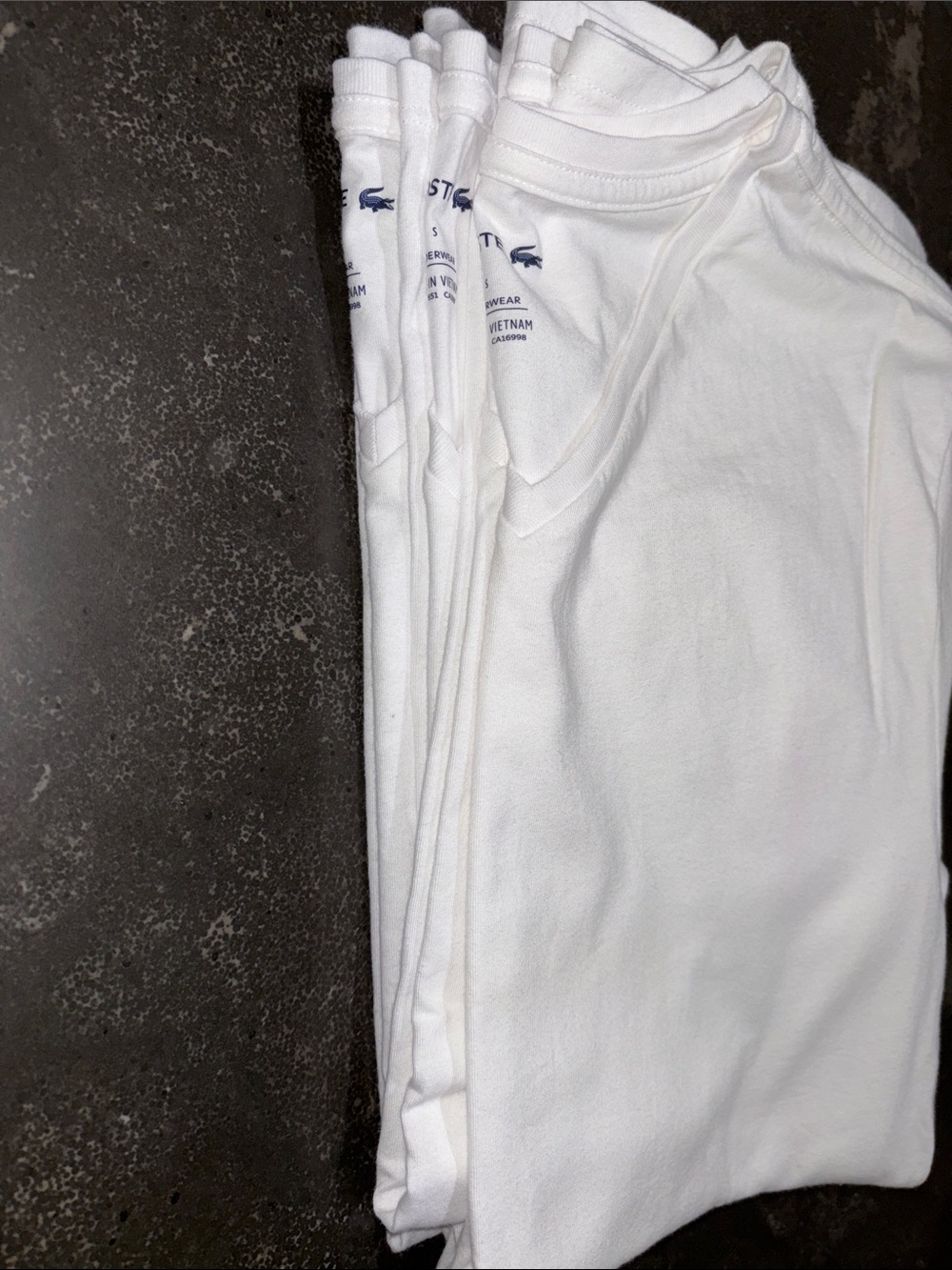 Lacoste White Short-Sleeve V-Neck Tee with Crocodile Logo Lot of 5 Slim fit. - Picture 4 of 5